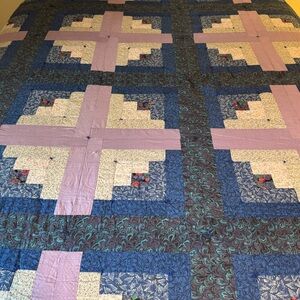 Vintage Patchwork Quilt – 87x88 – Purple & Blue – Lavender Backing
